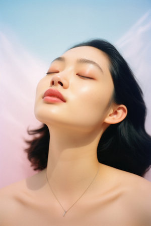 Portrait of beautiful asian woman with perfect skin and closed eyes.の素材
