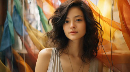 Portrait of a beautiful young Asian woman in the studio.の素材