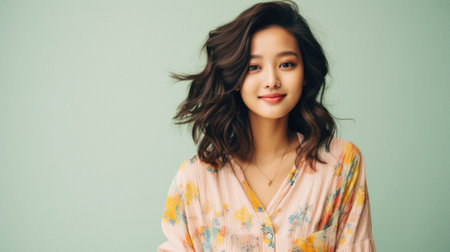 Portrait of a beautiful young Asian woman with long hair.の素材