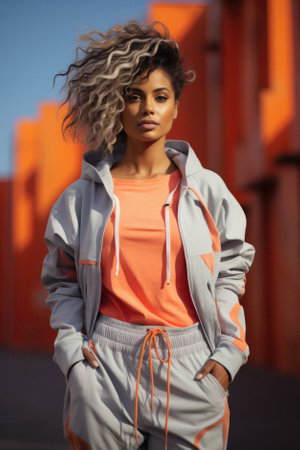 fashion african american young woman in sportswear posing outdoors.の素材