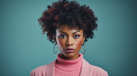 Beautiful African American woman with afro hairstyle and makeup.の素材