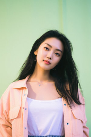 Portrait of thai china adult beautiful girl relax and smile.の素材