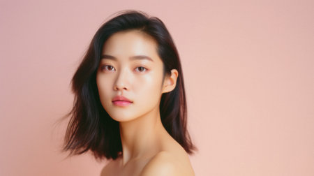 Portrait of beautiful young Asian woman clean fresh bare skin concept.の素材