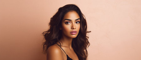 Portrait of beautiful young woman with makeup and long curly hair.の素材