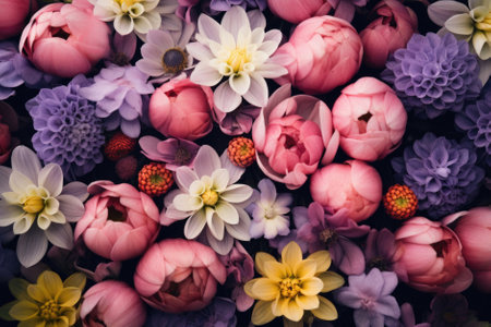 Colorful flowers background - vintage filter effect. Floral background.の素材