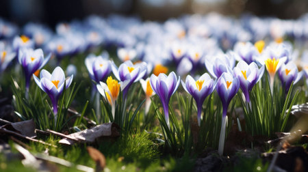 Crocuses in the garden. Early spring. Beauty world.の素材
