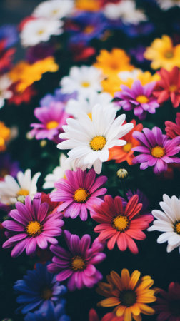 Colorful daisy flowers in the garden - vintage effect style.の素材