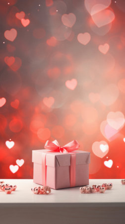 Gift box and heart bokeh background for valentines day.の素材
