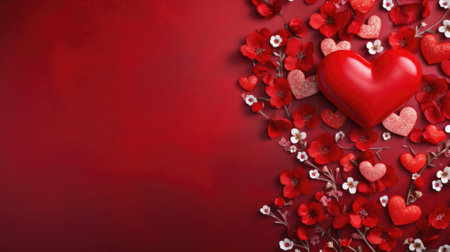 Valentine's day background with red hearts and flowers.の素材