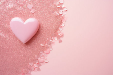 Pink heart on pink glitter background. Valentines day love concept.の素材