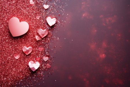 Valentine's day background with hearts and confetti. Copy space.の素材