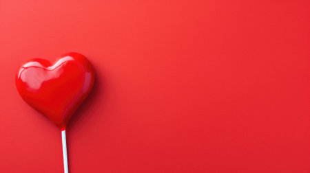Red heart lollipop on red background with copy space for text.の素材