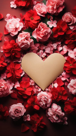 Valentine's day background with heart and rose petals.の素材