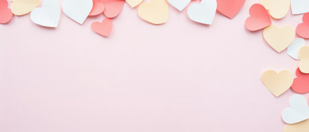 Valentine's day background with paper hearts on pastel pink background.の素材