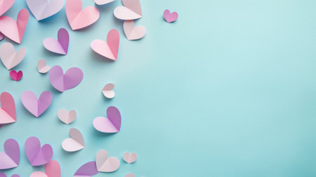 Valentine's day background with paper hearts on blue background.の素材