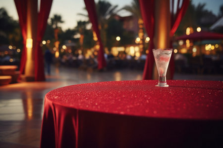 Wooden table pool bokeh background, empty wood desk product display mockup with blurry tropical hotel resort abstract poolside summer travel backdrop advertising presentation. Mock up, copy space.の素材