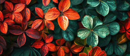 Colorful leaves background. Top view, flat lay, copy space.の素材