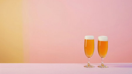 Glass pint of cold draft light lager or dark ale brewed beer with foam on table background. Brewery or pub bar advertising. Oktoberfest festival alcohol beverage or Saint Patricks day drink concept.の素材
