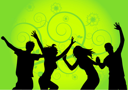 dancing people vector design with flower ornaments のイラスト素材