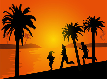 Family running on beachのイラスト素材