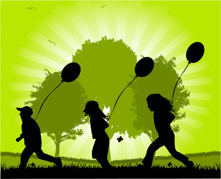  children running with balloons  のイラスト素材