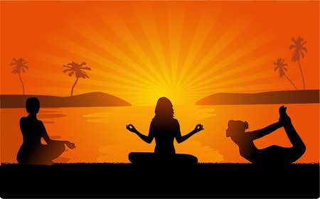 yoga on the beachのイラスト素材