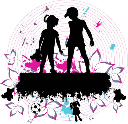 Couple children  -  grunge backgroundのイラスト素材