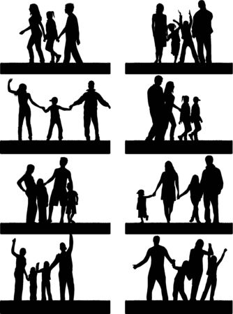 Silhouettes Of Parents With Children のイラスト素材