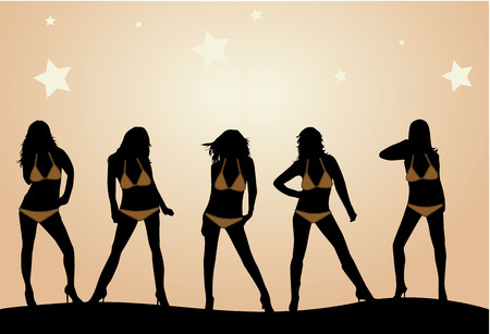 profiles of girls in bikinis  のイラスト素材