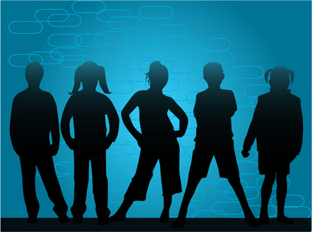 children's silhouettes on a blue background, vectorのイラスト素材