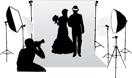 Wedding photo session in a professional studioのイラスト素材