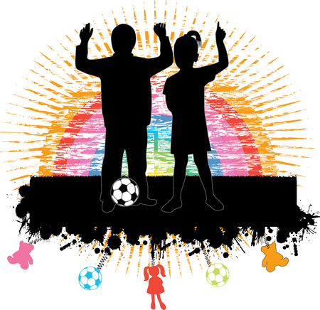 Colour vector illustration - two childrenのイラスト素材