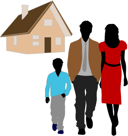 family and her houseのイラスト素材