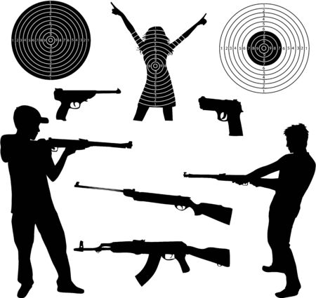 silhouette of a man shooting and firearmsのイラスト素材