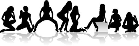 Sexy girls group vector silhouettesのイラスト素材