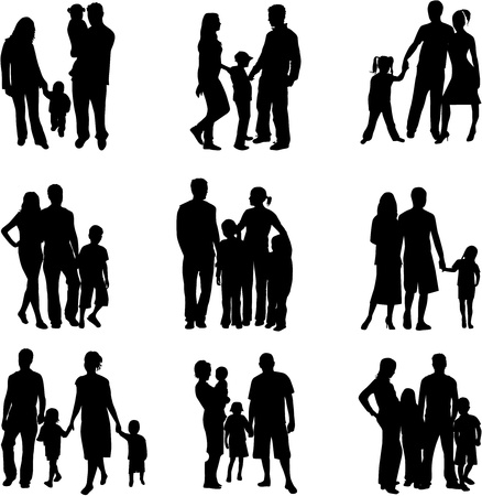 Silhouette of parents and children のイラスト素材