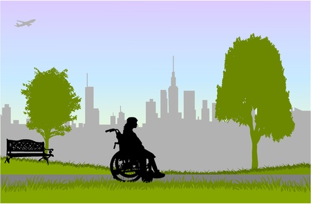 Woman in a wheelchair - walk in the parkのイラスト素材