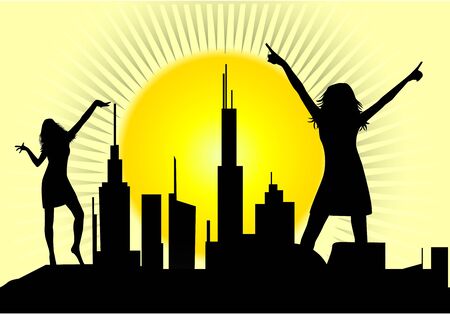 Women City Silhouettes - Vector Illustration のイラスト素材