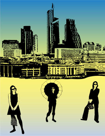 Women Models in Big City のイラスト素材