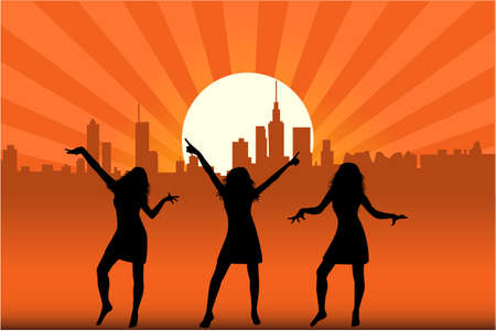 Girls about sunsetのイラスト素材