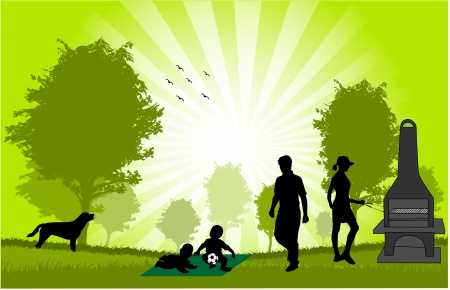 Family picnic in the garden - illustrationのイラスト素材