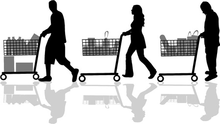 Silhouettes of people out shoppingのイラスト素材