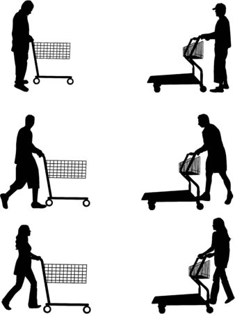 Silhouettes of people out shoppingのイラスト素材