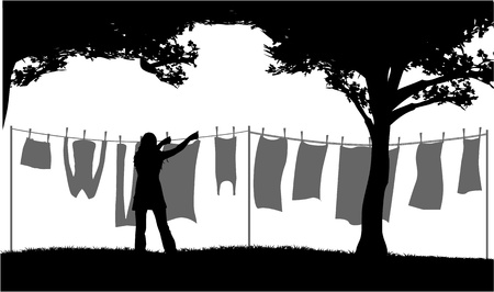 Hanging laundry outsideのイラスト素材