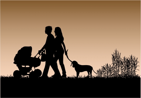 Family walk the dogのイラスト素材