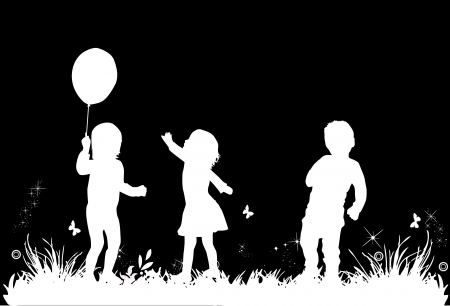 Children's play in the meadowのイラスト素材