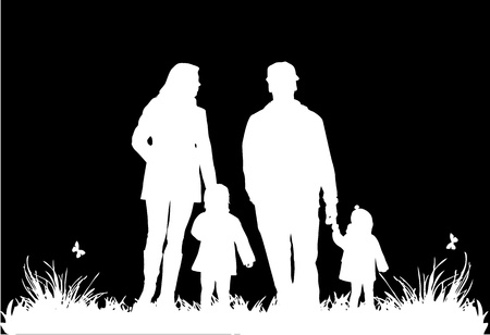 Silhouette of parents and childrenのイラスト素材