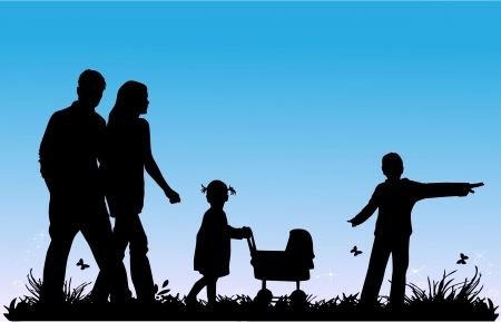 family with children walking のイラスト素材