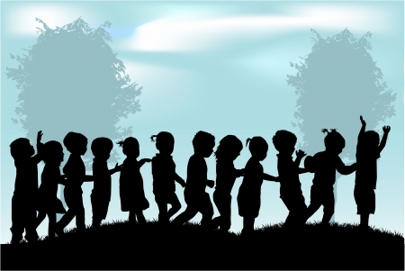 group of children s silhouettes のイラスト素材