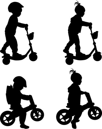 Child on scooter and bikeのイラスト素材